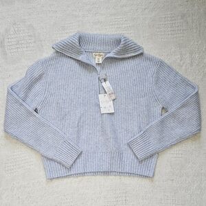 NWT Jessica Simpson Blue Quarter Zip Super Soft Cropped Sweater Women Small
